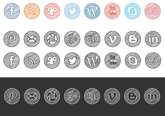 Sketchy Drawn Social Media Icons Vector Pack
