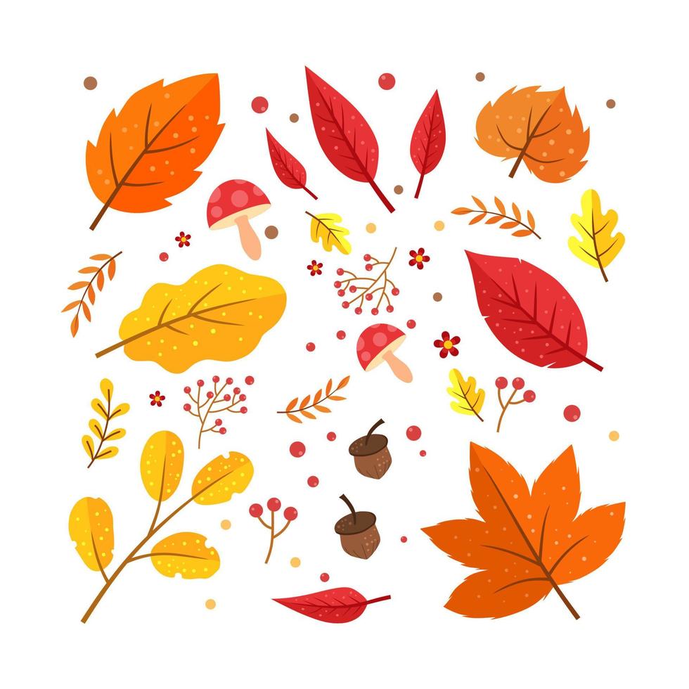 foglie d'autunno, isolato su sfondo bianco. stile piatto semplice cartone animato. illustrazione vettoriale