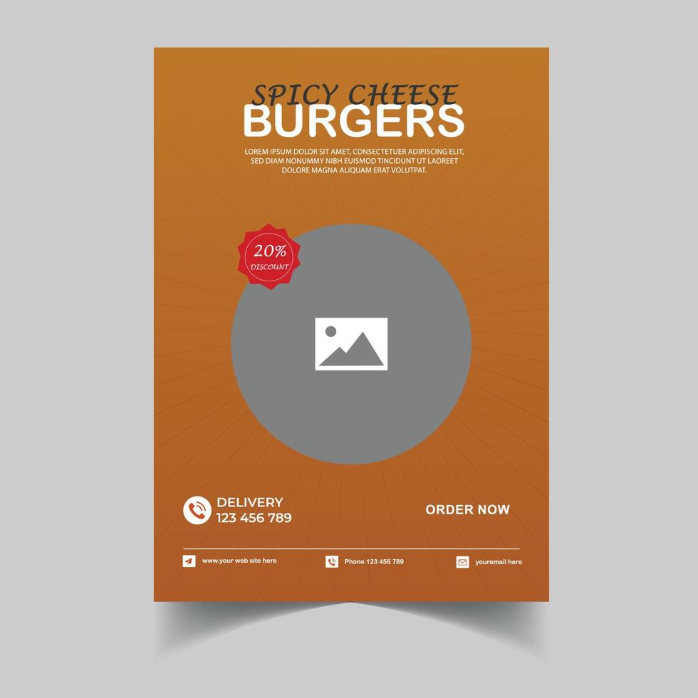 modello di progettazione di volantini per fast food, menu di bar e ristoranti, ordinazione di cibo, cibo spazzatura. pizza, hamburger, illustrazione vettoriale per banner, flyer, menu, brochure.