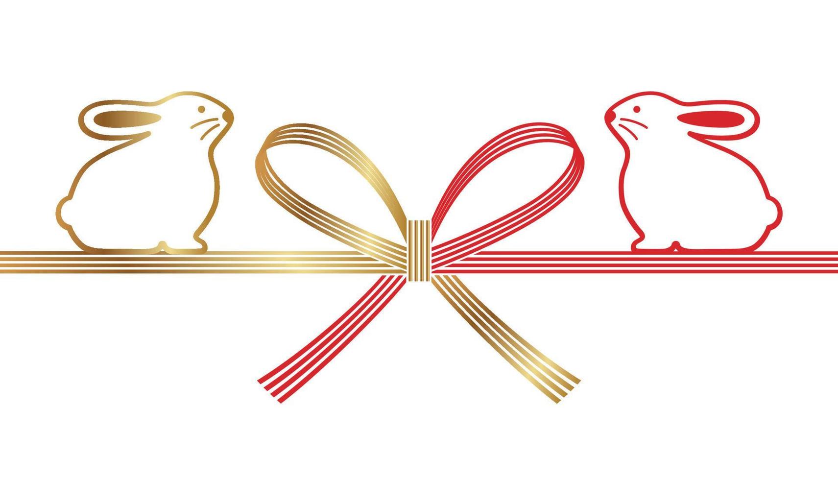 mizuhiki - cordini decorativi giapponesi - per l'anno del coniglio biglietti di auguri. illustrazione vettoriale. vettore
