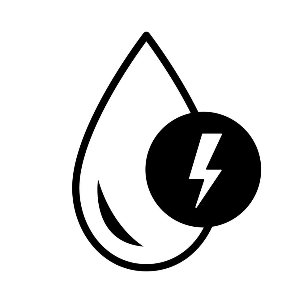 goccia d'acqua con l'icona del bullone. simbolo di energia idroelettrica. energia rinnovabile. energia pulita alternativa vettore