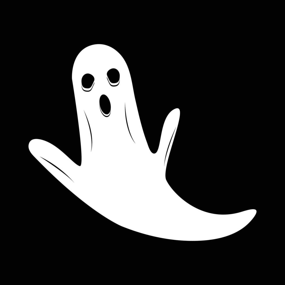 Halloween divertente disegno fantasma bianco su sfondo nero. fantasma con disegno di forma astratta. illustrazione di vettore dell'elemento del partito fantasma bianco di halloween. vettore fantasma con una faccia spaventosa.