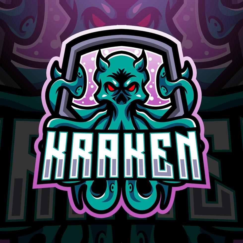 kraken polpo esport logo mascotte design vettore