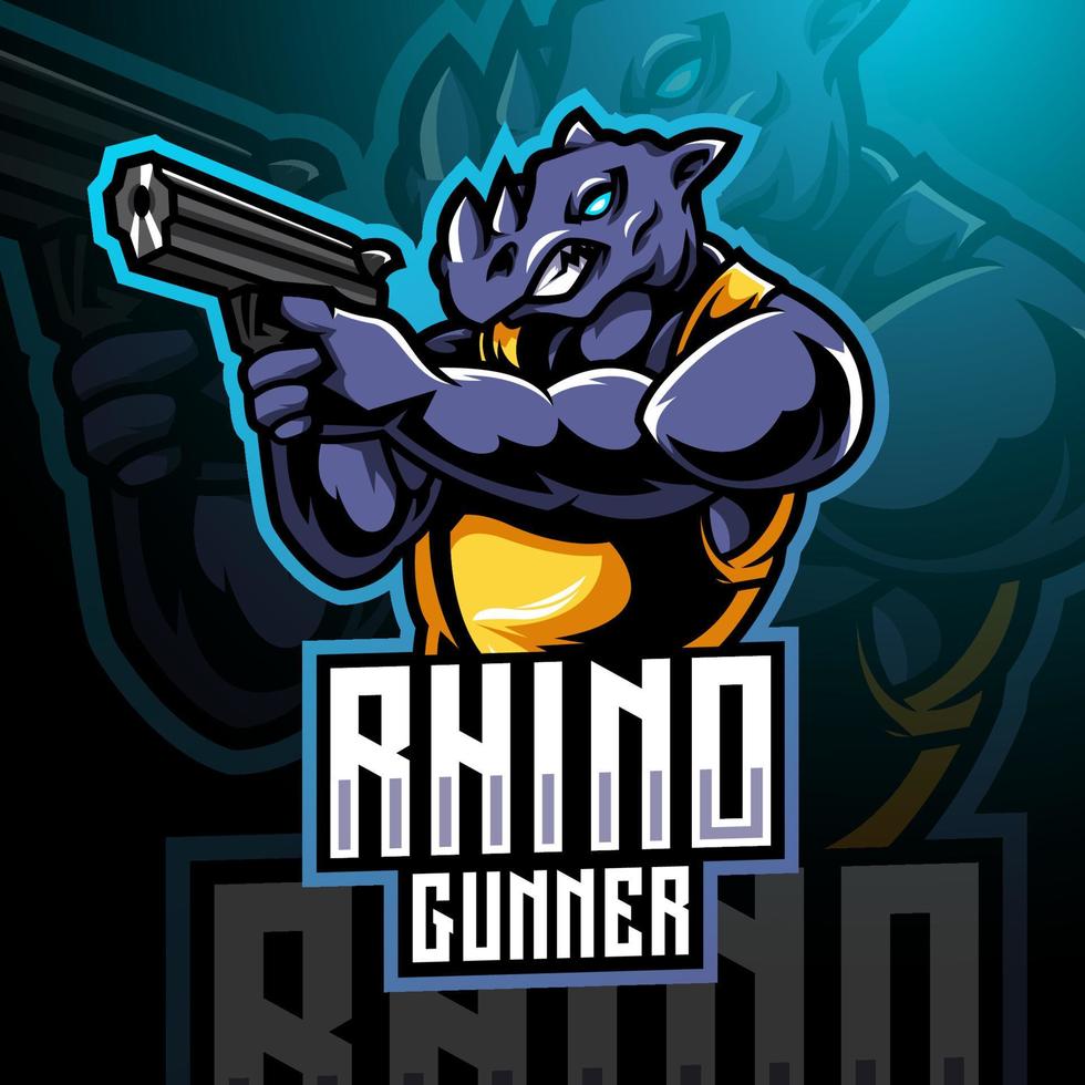 disegno del logo della mascotte dell'esportatore di rinoceronte vettore