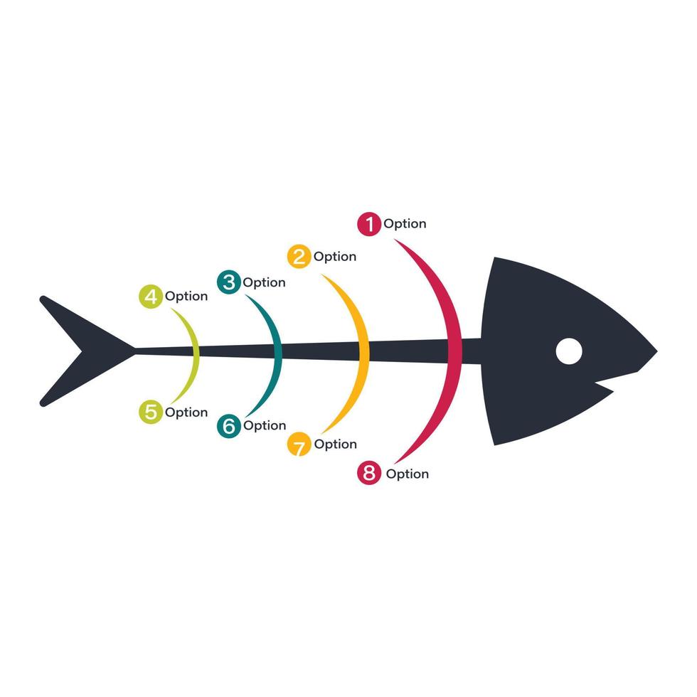 design infografico di pesce con slot per opzioni colorate. design di slot infografica pesce multicolore su sfondo bianco, elementi infografici per il concetto di business. vettore