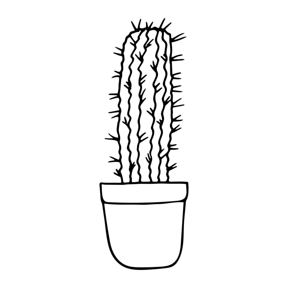 cactus in una pentola icona disegnata a mano. , minimalismo, scandinavo, monocromatico, nordico. adesivo pianta fiore succulento vettore