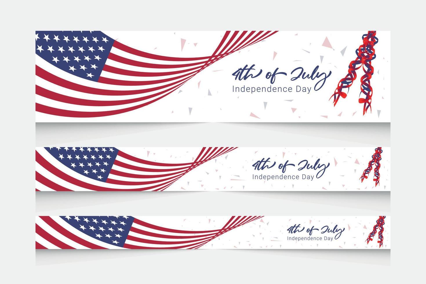 modello di banner per la festa dell'indipendenza usa. Set di modelli di banner per la celebrazione del 4 luglio. vettore