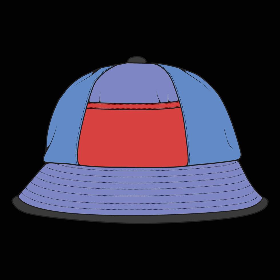 vettore a blocchi di colore del profilo del cappello a secchiello, cappello a secchiello in uno stile a colori, profilo del modello di scarpe da ginnastica, illustrazione vettoriale.