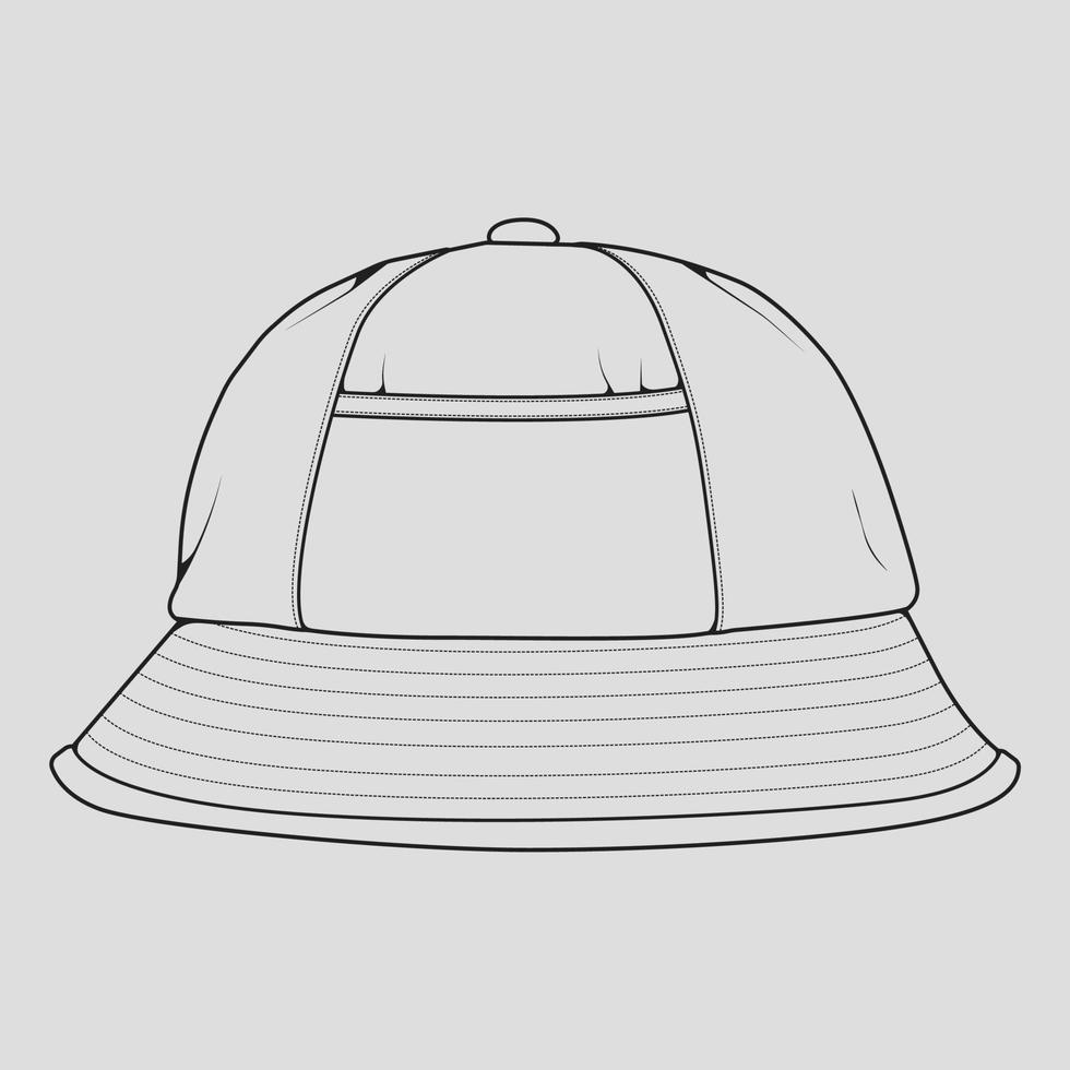 vettore di disegno del profilo del cappello della benna, cappello della benna in uno stile di schizzo, profilo del modello delle scarpe da ginnastica, illustrazione di vettore.