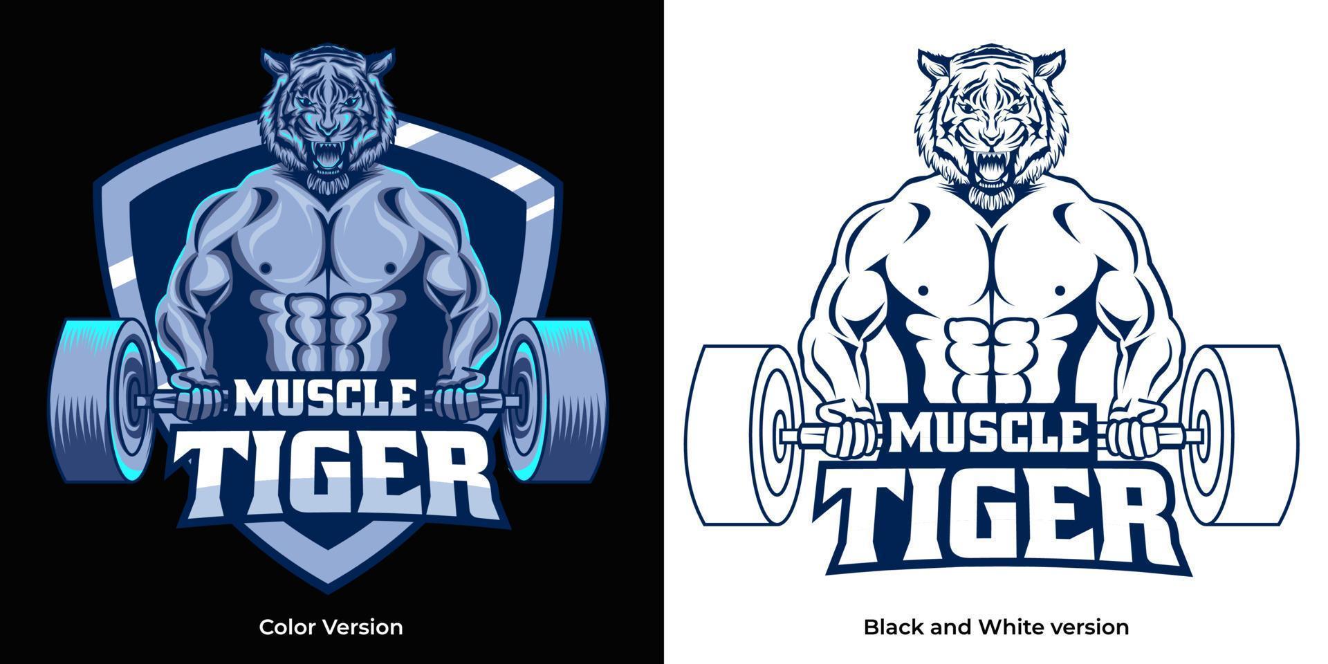 disegno del logo della mascotte fitness della tigre muscolare vettore