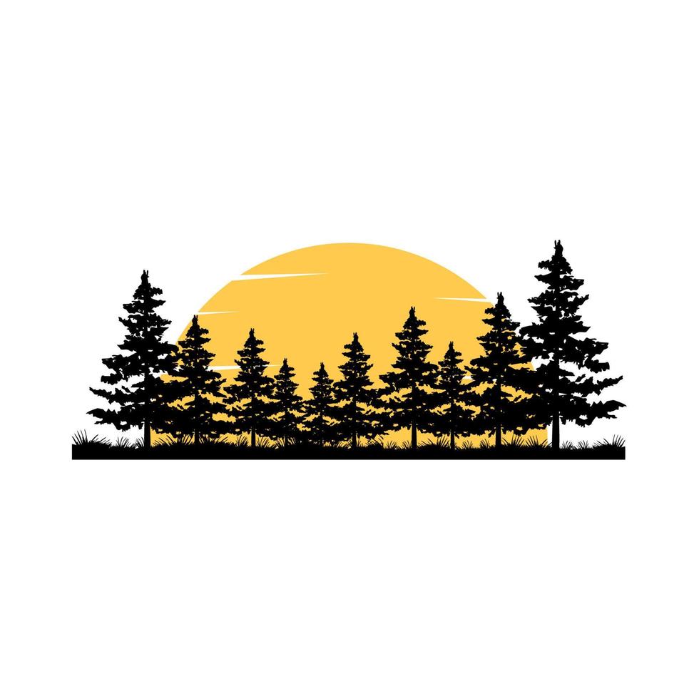 illustrazione di vettore di progettazione di logo della siluetta degli alberi di pino