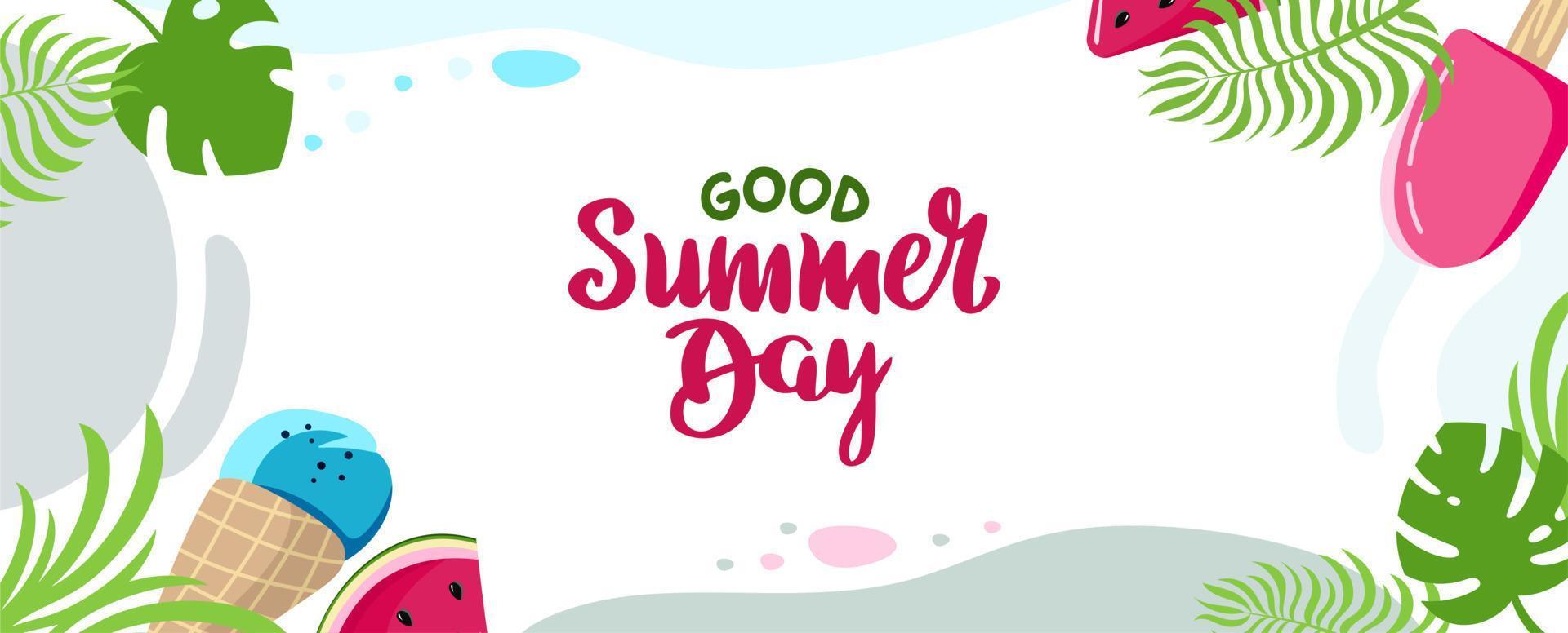 estate sfondo iscrizione buona giornata estiva sito web cap vacanza concetto colorato cartolina orizzontale illustrazione vettoriale in stile piatto