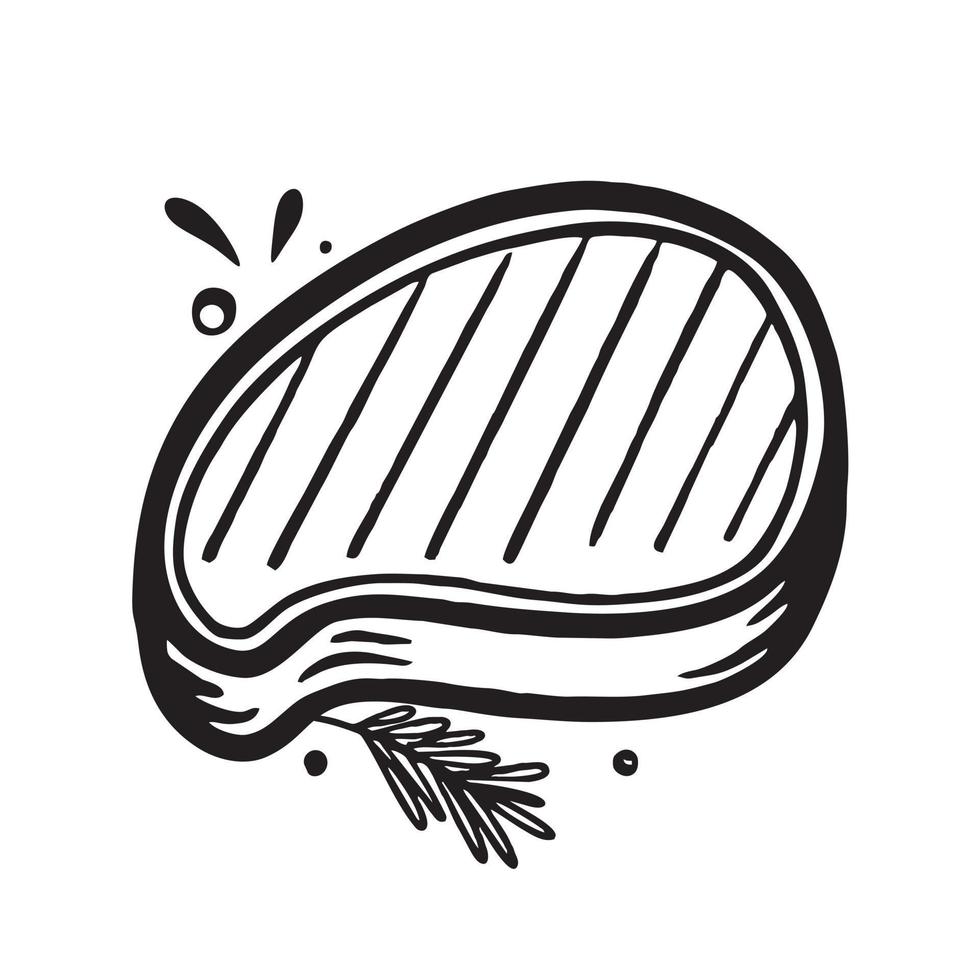 bistecca alla griglia barbecue disegnata a mano. ristoranti che cucinano doodle. illustrazione vettoriale