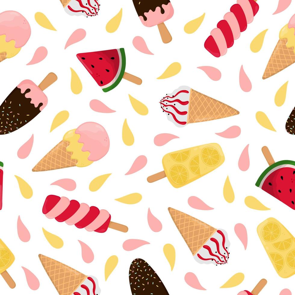 modello senza cuciture di gelato colorato. sfondo per poster, stampa, carte, carta da imballaggio, decorazione di vestiti e gelateria vettore