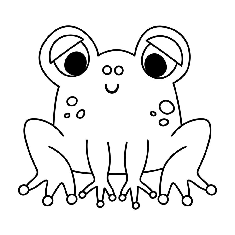vettore rana in bianco e nero. divertente animale della palude del bosco. illustrazione della linea di foresta carina per bambini isolati su sfondo bianco. icona del rospo seduto di contorno