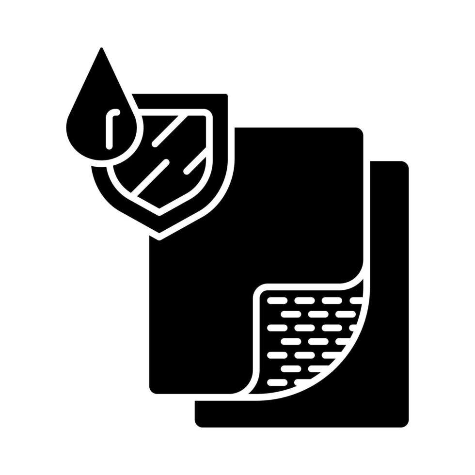 icona del glifo per pavimenti impermeabili. linoleum resistente all'acqua. materiale a strati di costruzione idrofobo, bagnato, superficie. pavimento impermeabilizzante. simbolo della sagoma. spazio negativo. illustrazione vettoriale isolato
