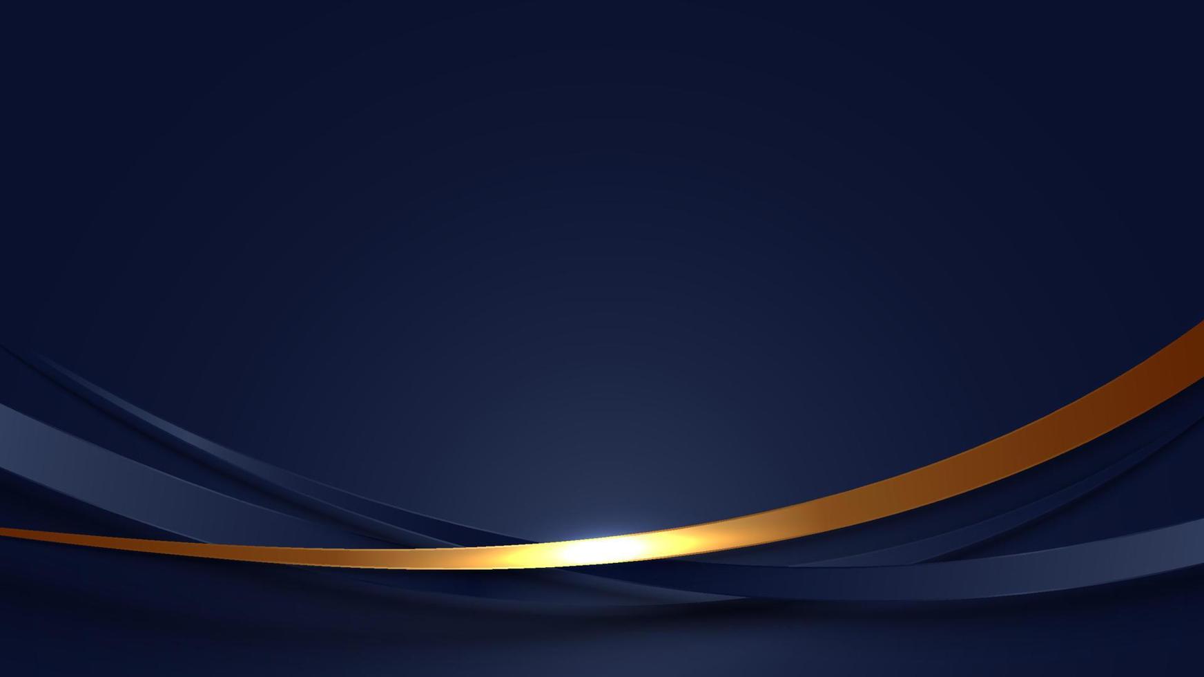 banner web template linee curve blu e dorate astratte che si sovrappongono design a strati su sfondo blu scuro stile di lusso vettore