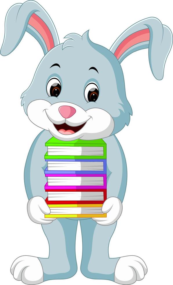 cartone animato di libri che trasportano coniglio vettore