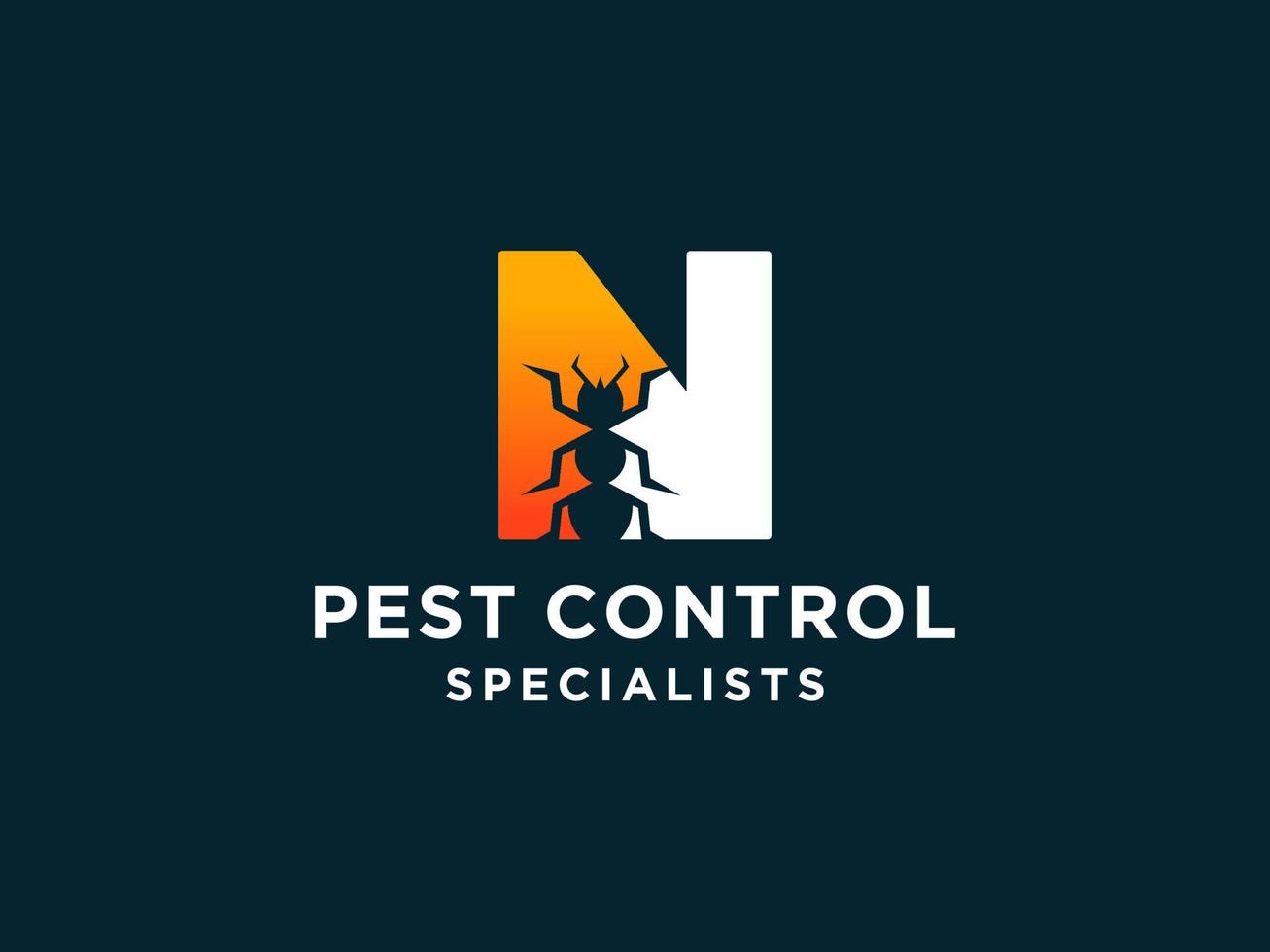 lettera iniziale n logo per il controllo dei parassiti con combinazione di forme di silhouette di insetti. vettore