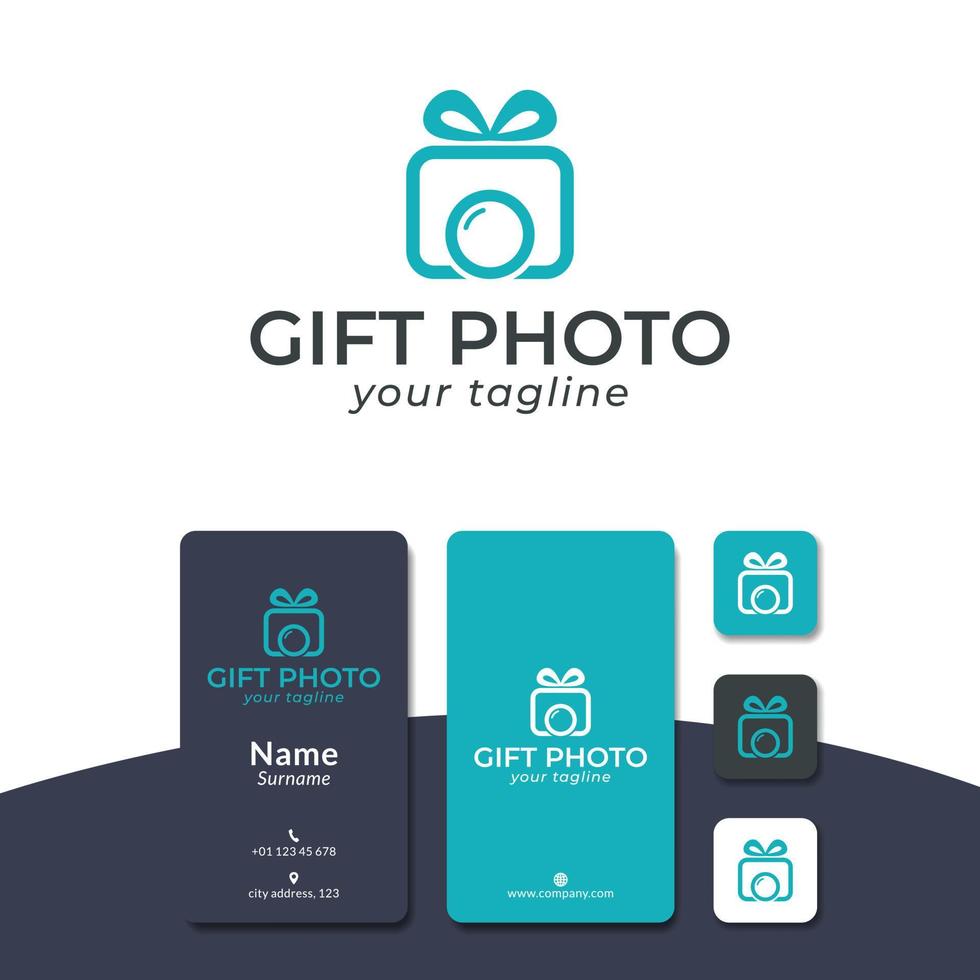 regalo foto logo design, nastro, fascia, fotocamera vettore