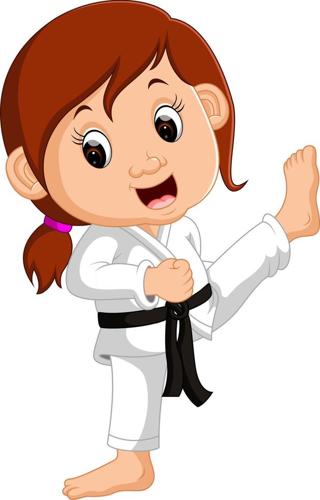 ragazza del fumetto che pratica il karate vettore