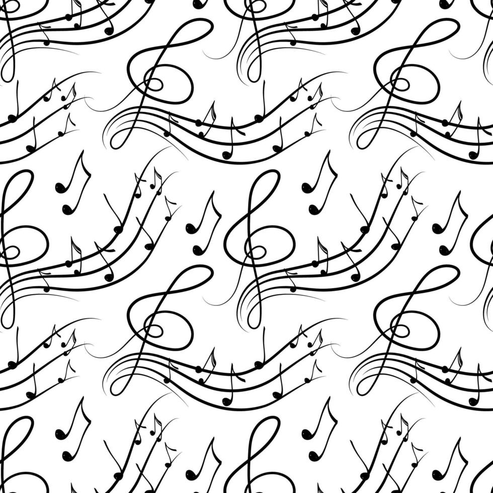 modello senza cuciture di simboli musicali, note musicali, chiave di violino. elementi in stile doodle disegnati a mano. illustrazione vettoriale