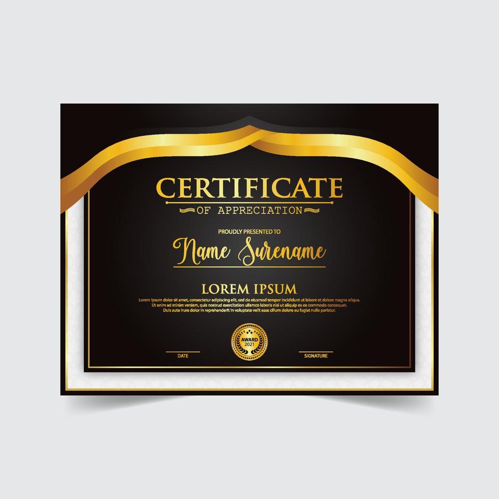 progettazione del modello di certificato. certificato di conseguimento con badge d'oro vettore