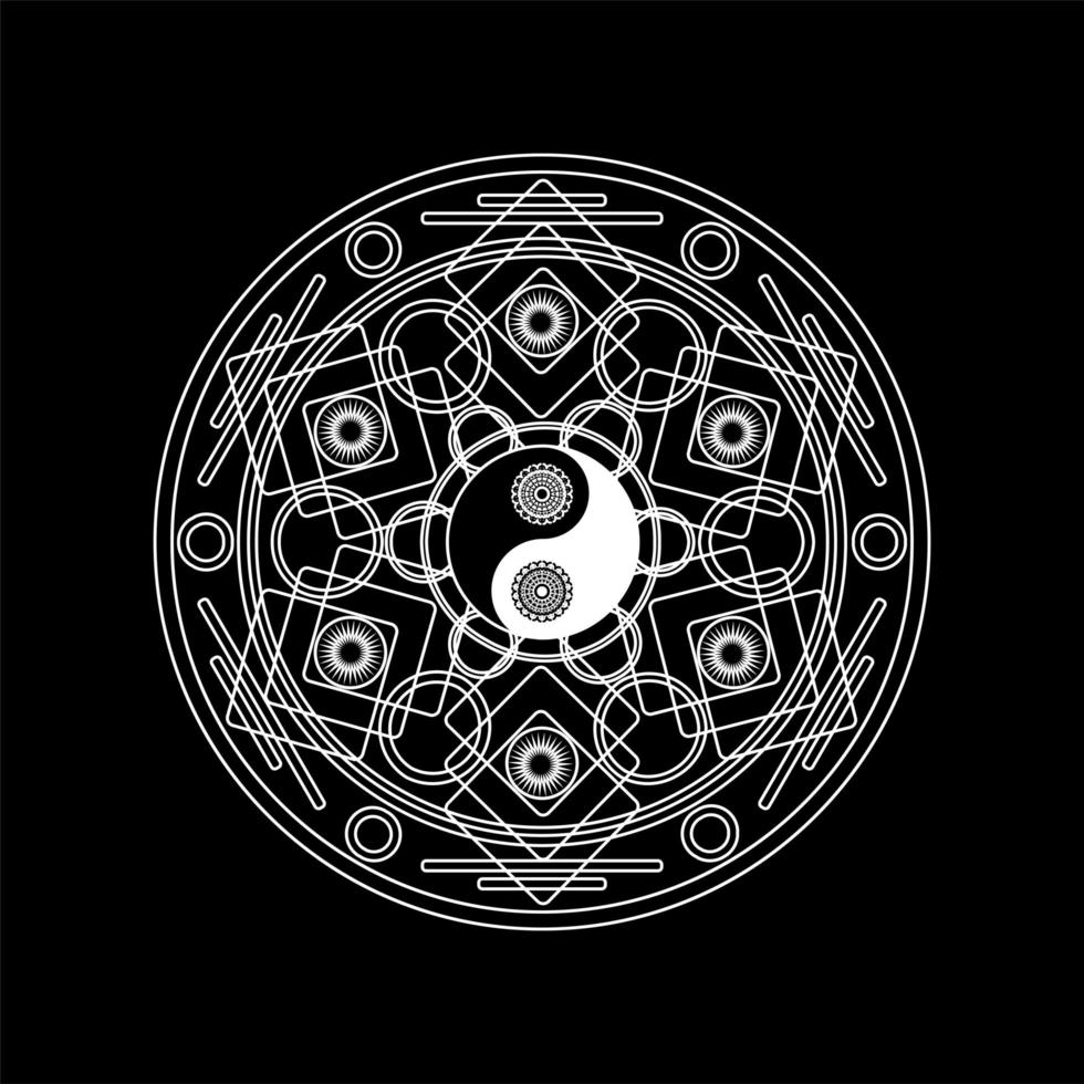 mandala con contorno del segno di yin yand vettore