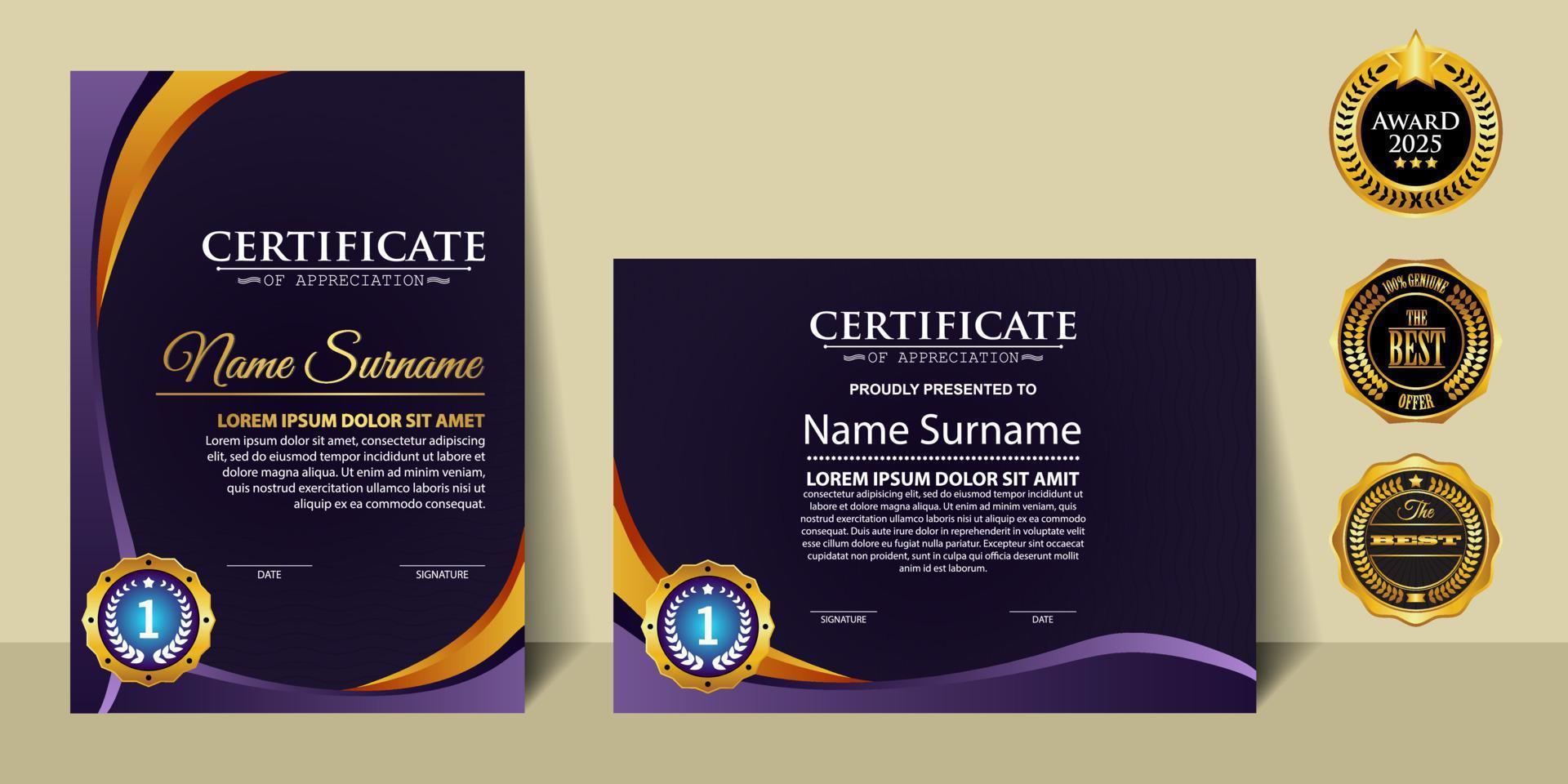 concetto di layout del certificato di design moderno. semplice, elegante e lussuoso, elegante, moderno, design, diploma, fondo, vettore, certificato, certificato, template vettore