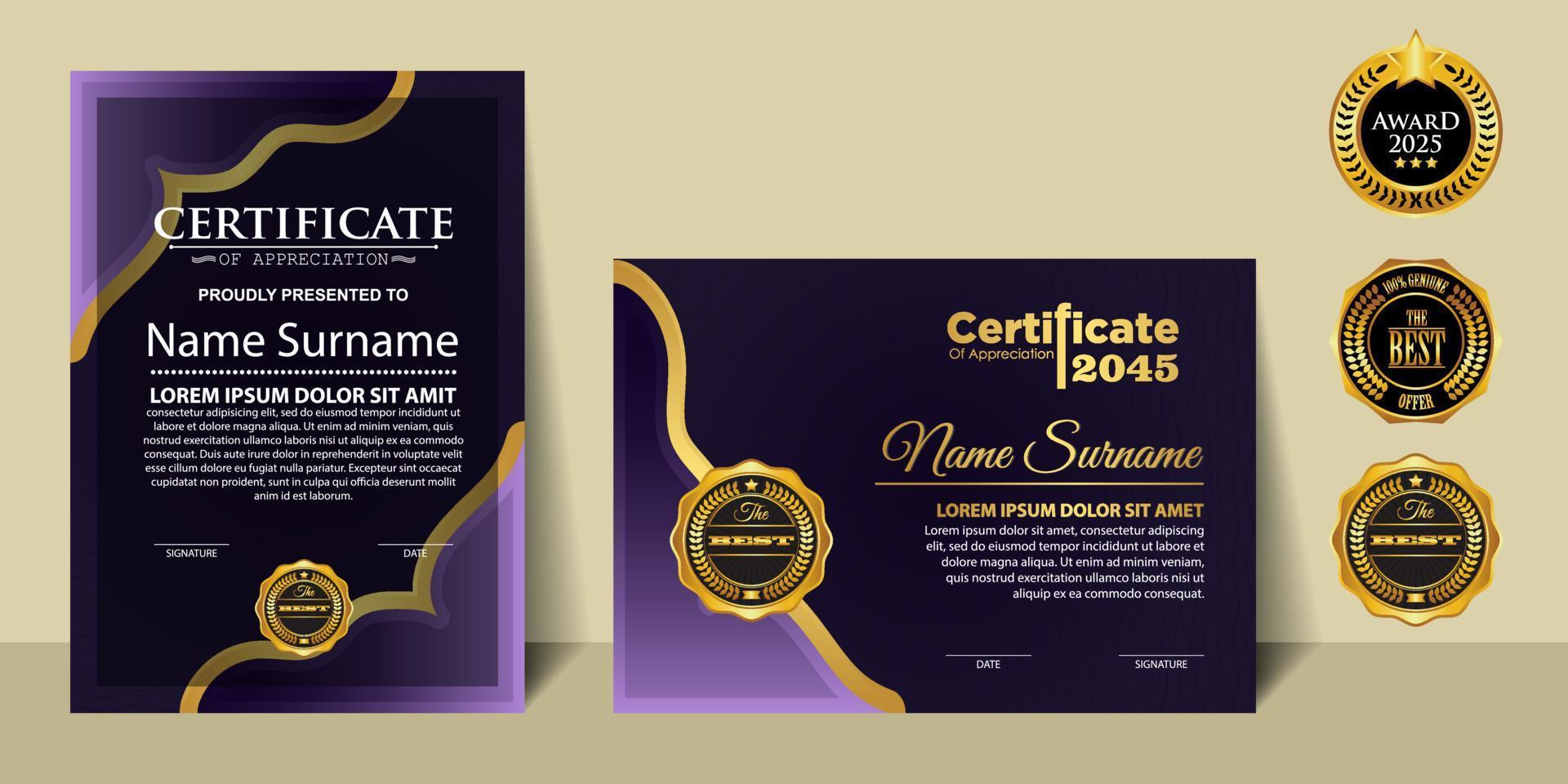 concetto di layout del certificato di design moderno. semplice, elegante e lussuoso, elegante, moderno, design, diploma, fondo, vettore, certificato, certificato, template vettore