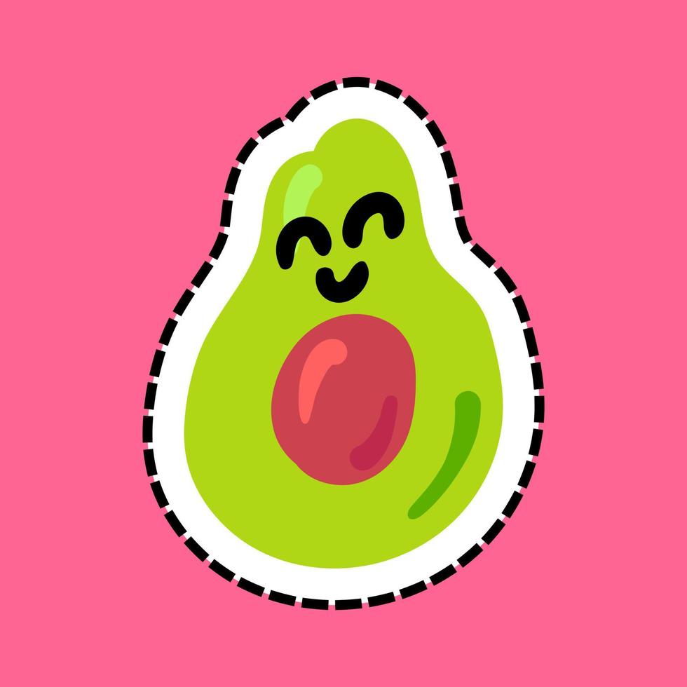 cartone animato felice avocado piatto kawaii vettore