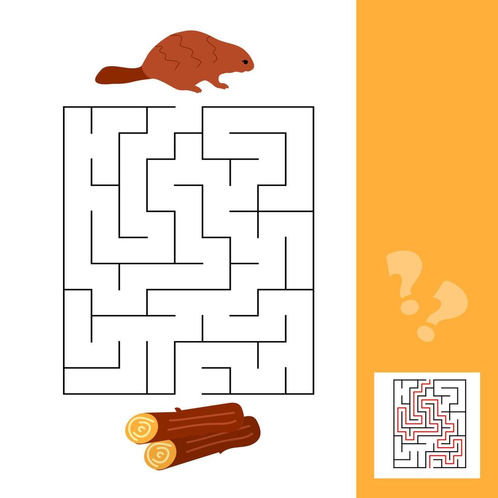 gioco di puzzle educativo labirinto per bambini con castoro e tronchi di legno vettore
