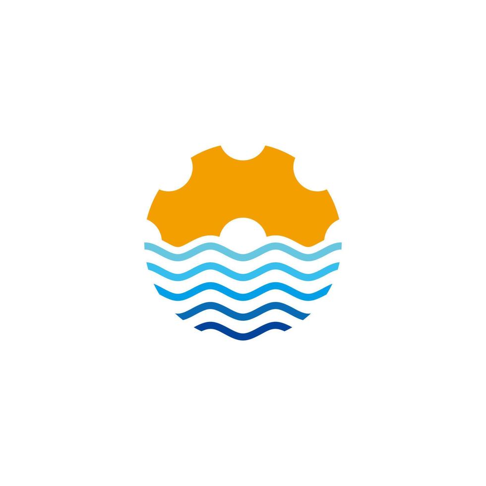 simbolo della macchina dentata, vettore del logo del design del gradiente dell'oceano