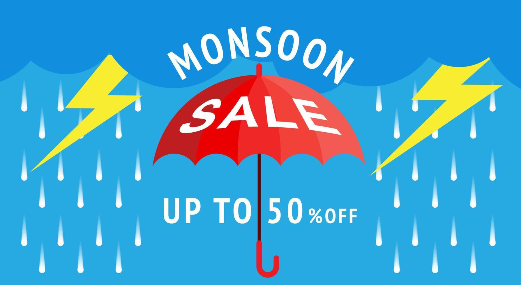 vendita dei monsoni, stagione delle piogge, banner, illustrazione vettoriale. vettore