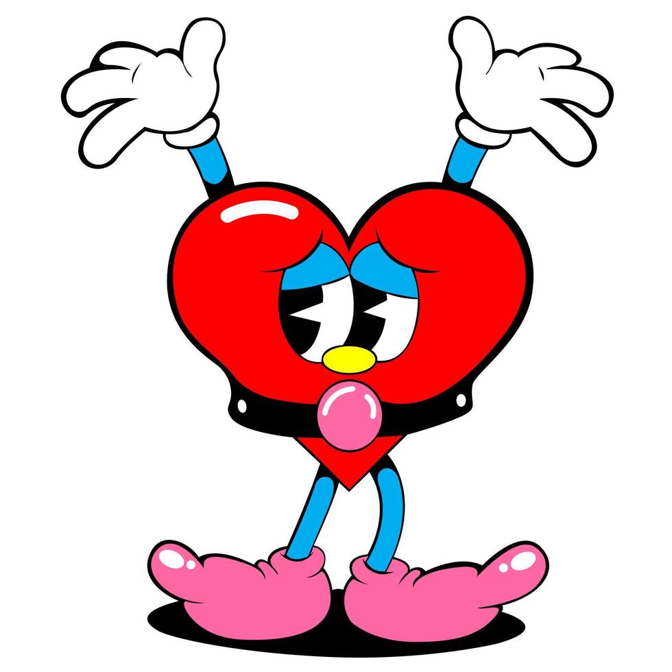 illustrazione vettoriale del personaggio dei cartoni animati a forma di cuore con la faccia triste