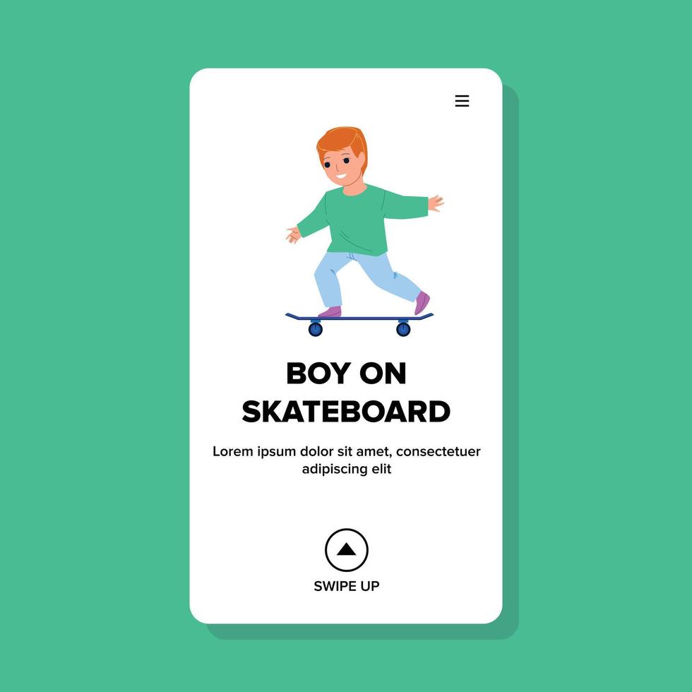bambino su skateboard che guida nel vettore del parco