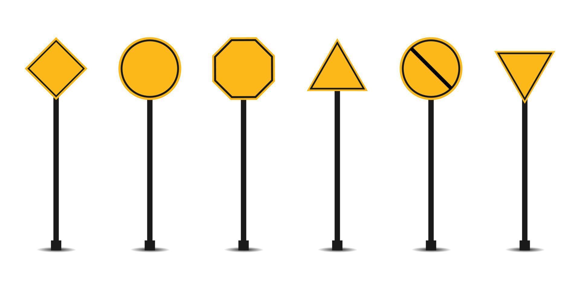 insieme giallo di segnali stradali, segnali stradali su sfondo bianco. illustrazione vettoriale. copyspace vettore
