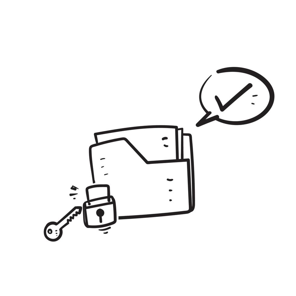 cartella di file doodle disegnata a mano con vettore di illustrazione del lucchetto