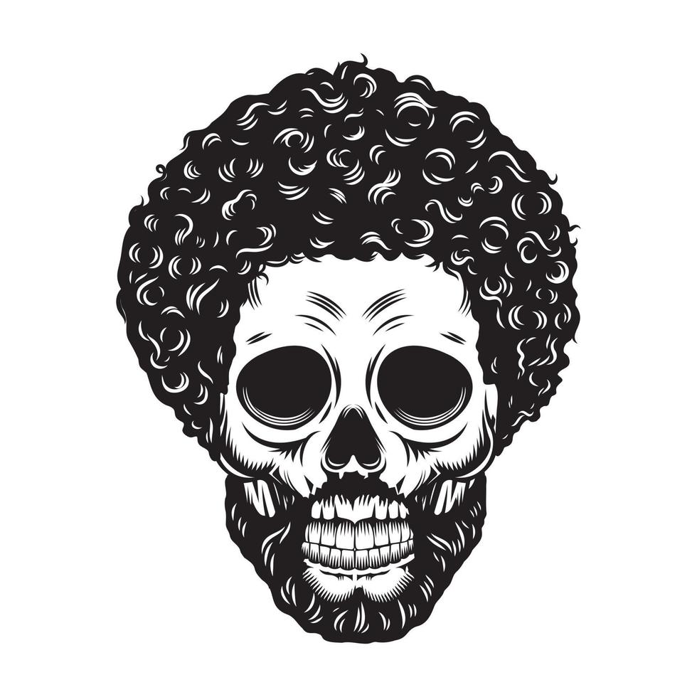 disegno della testa afro del papà del cranio su priorità bassa bianca. halloween e festa del papà. loghi o icone della testa del cranio. illustrazione vettoriale. vettore