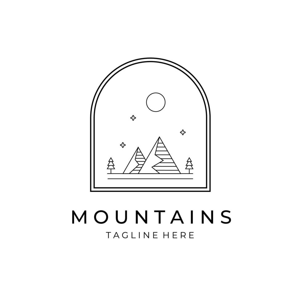 disegno dell'illustrazione del simbolo dell'arte della linea di vettore del logo delle montagne