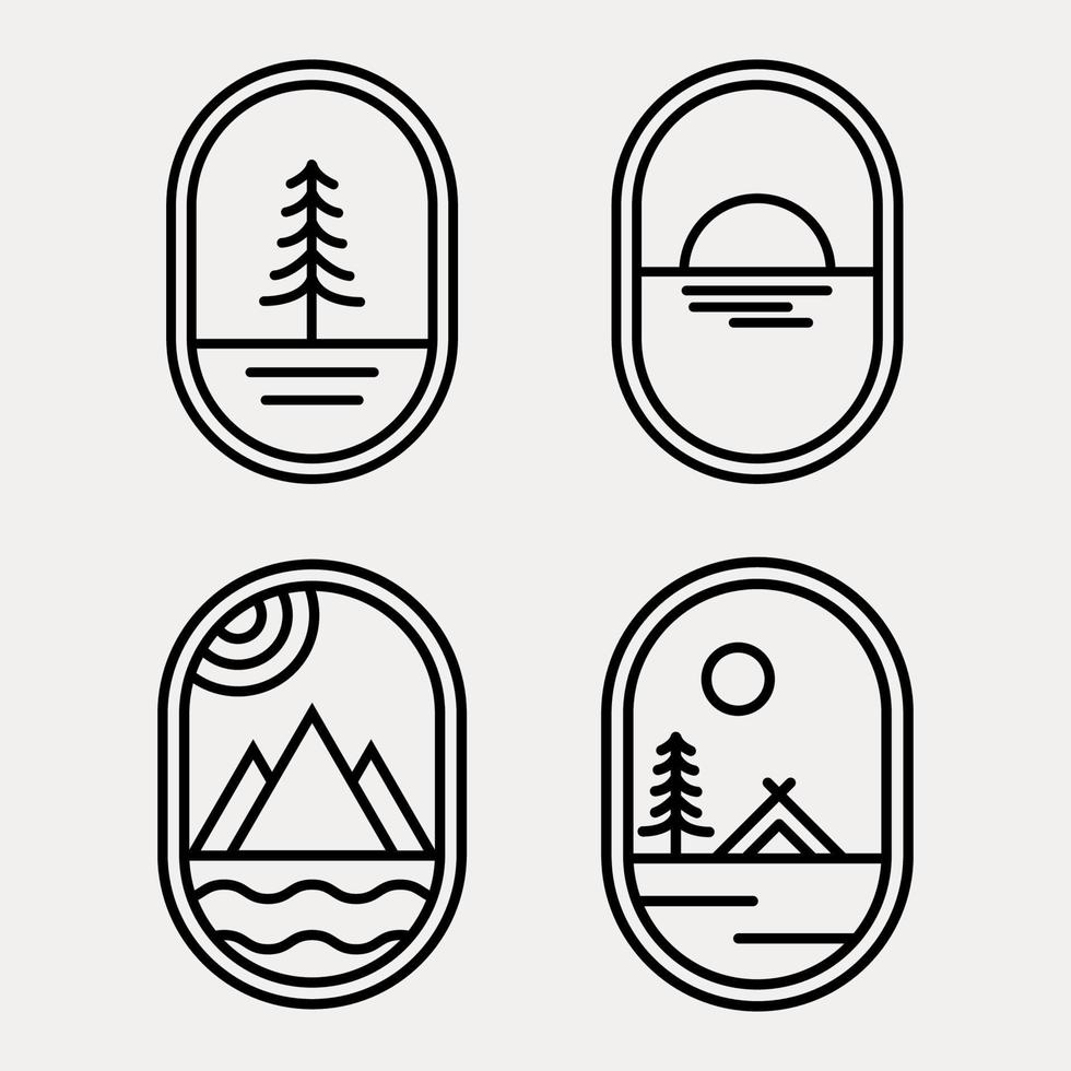 set di design dell'illustrazione dell'arte della linea del logo del distintivo dell'avventura della natura vettore