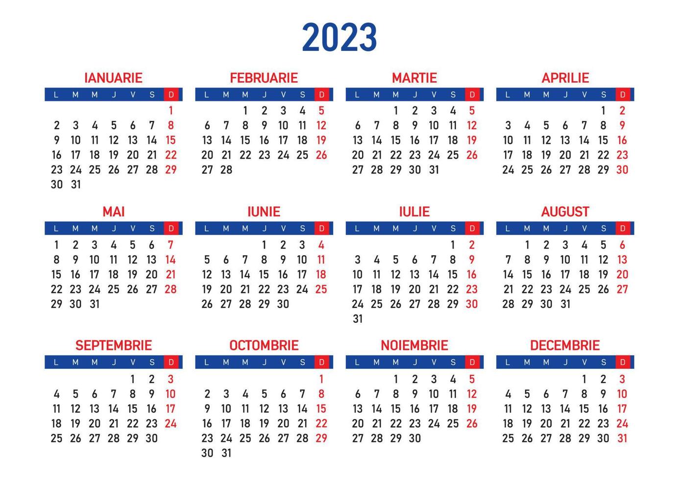 calendario 2023 in lingua rumena vettore