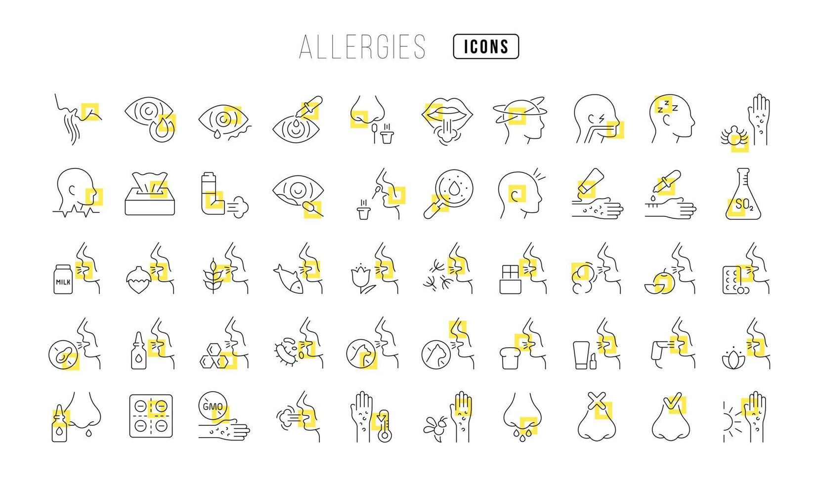 set di icone lineari di allergie vettore