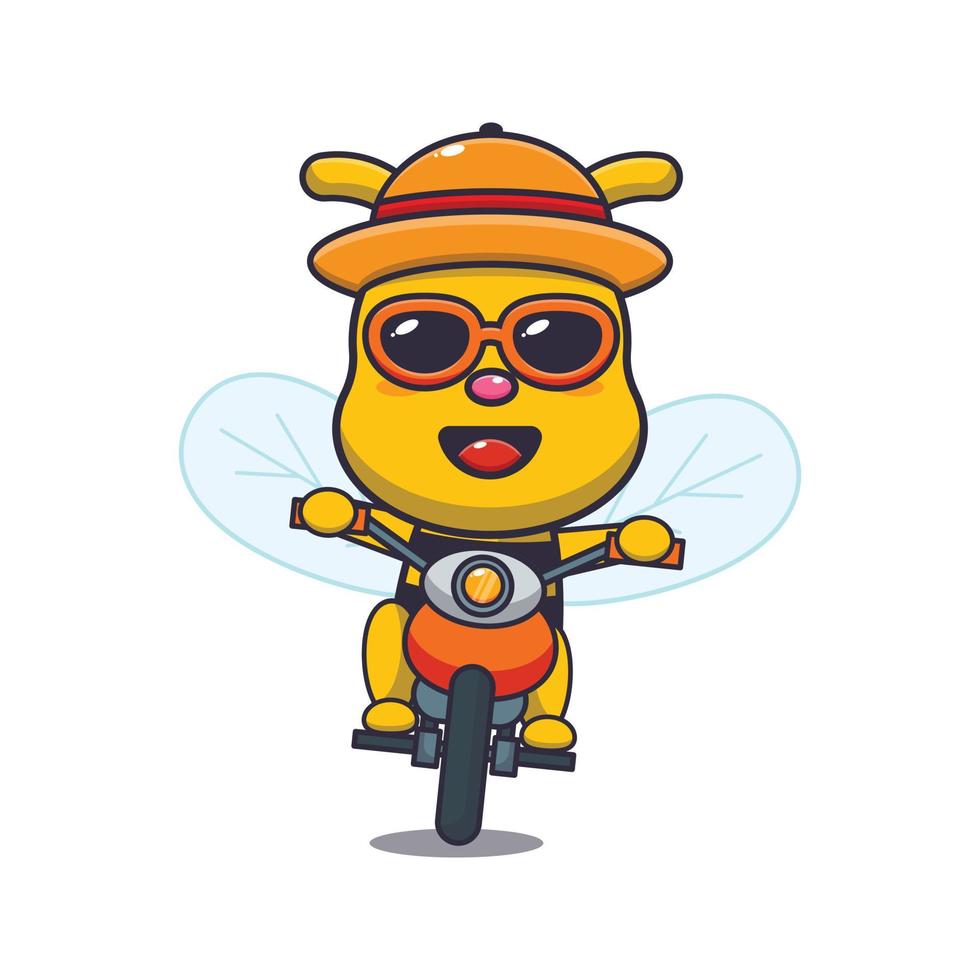 cool bee personaggio mascotte del fumetto giro in moto in una giornata estiva vettore