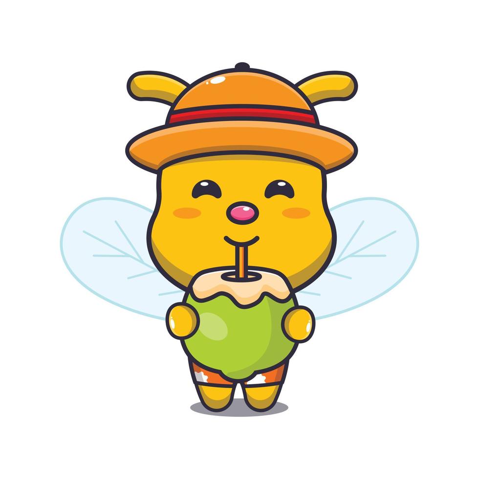 simpatico personaggio mascotte dei cartoni animati ape bere cocco vettore