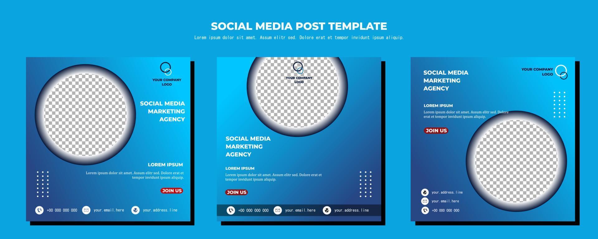 modello di post sui social media di vettore blu, illustrazione di arte vettoriale e testo