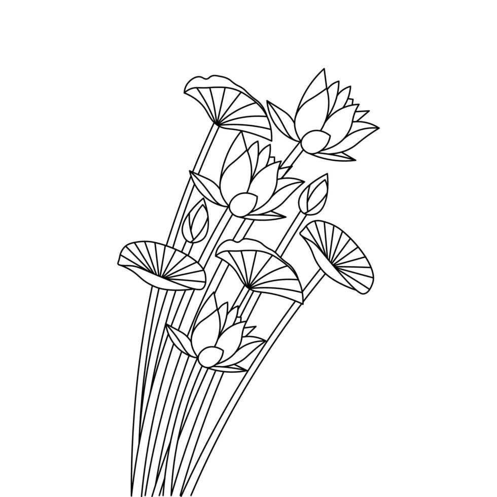 ninfea fiore disegno a tratteggio continuo libro da colorare pagina di progettazione grafica dettagliata vettore