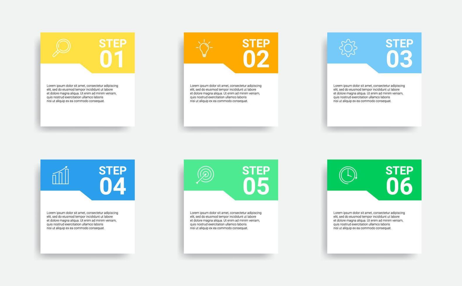 design infografico a forma quadrata con processo aziendale in 6 fasi vettore