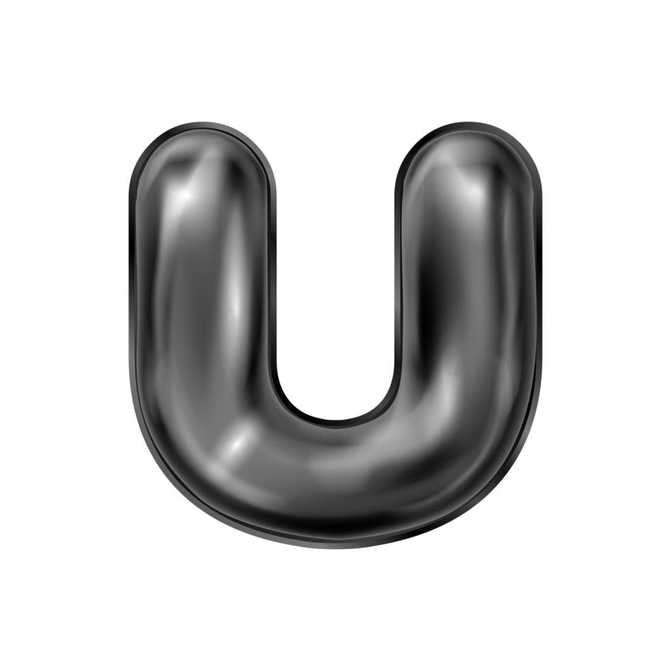 simbolo dell'alfabeto gonfiato in lattice nero, lettera isolata u vettore