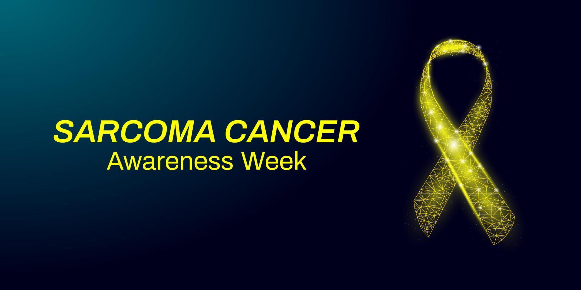 banner della settimana di consapevolezza del sarcoma, modello con nastro giallo poli basso incandescente. illustrazione vettoriale. vettore